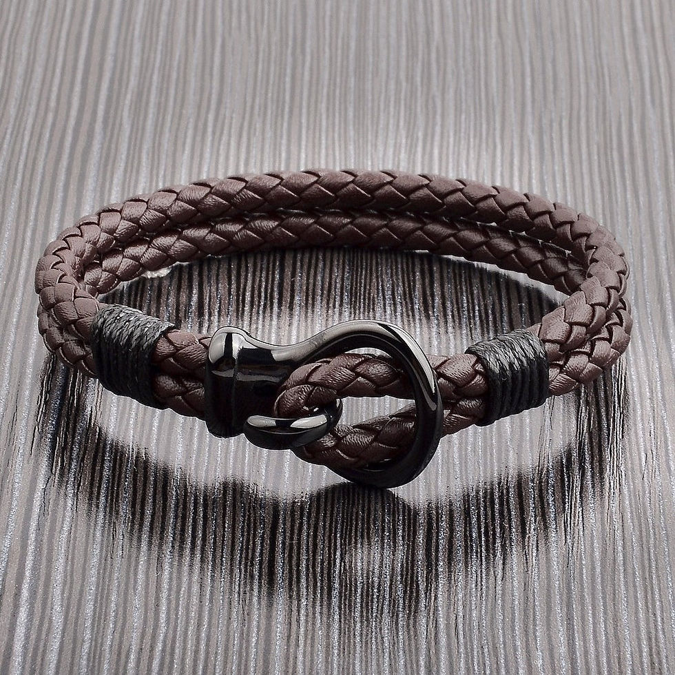 Thumbnail: Men's Stainless Steel Hook Clasp Leather Bracelet (10mm Wide)