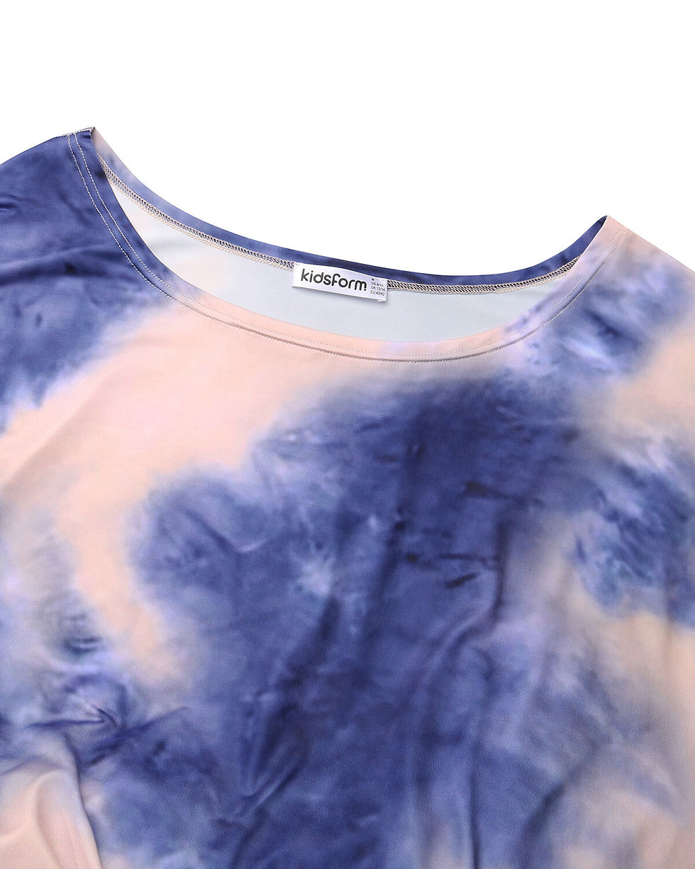 Thumbnail: Womens Long Sleeve Off Shoulder Tie-dye Print Side Split Round Neck Long Maxi D