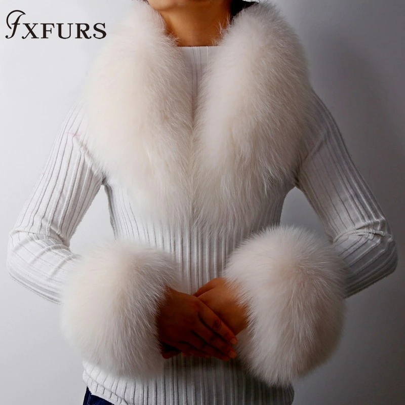 Thumbnail: Fox Fur Collars Real Fur Cuffs Raccoon Fur Scarves a Set  Warm Scarves Cuffs