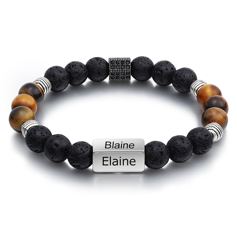 Thumbnail: Personalized Mens Bracelet Customize Engraved 4 Names Men Beaded Chain Bracelet