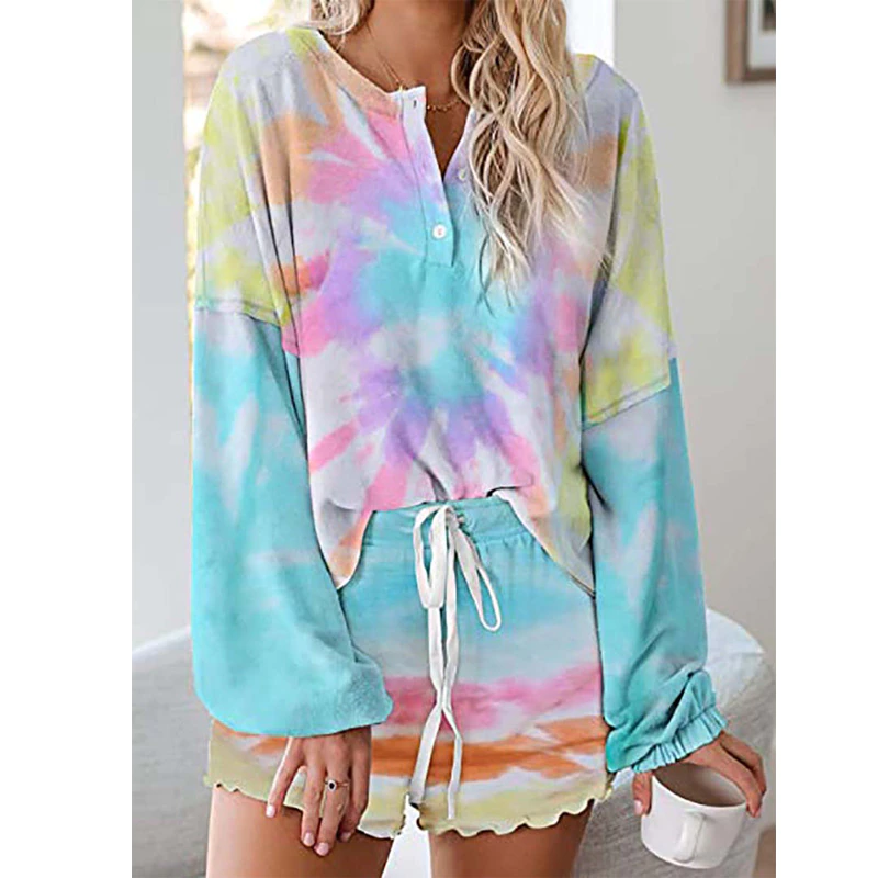 Thumbnail: Tie Dye Loungewear Set Shorts Lounge Women Home Wear Sleep Wear Pyjama Femme