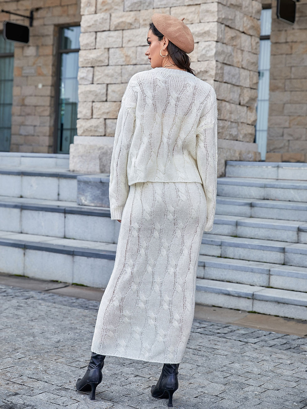 Thumbnail: Solid Cable Knit Sweater & Knit Skirt