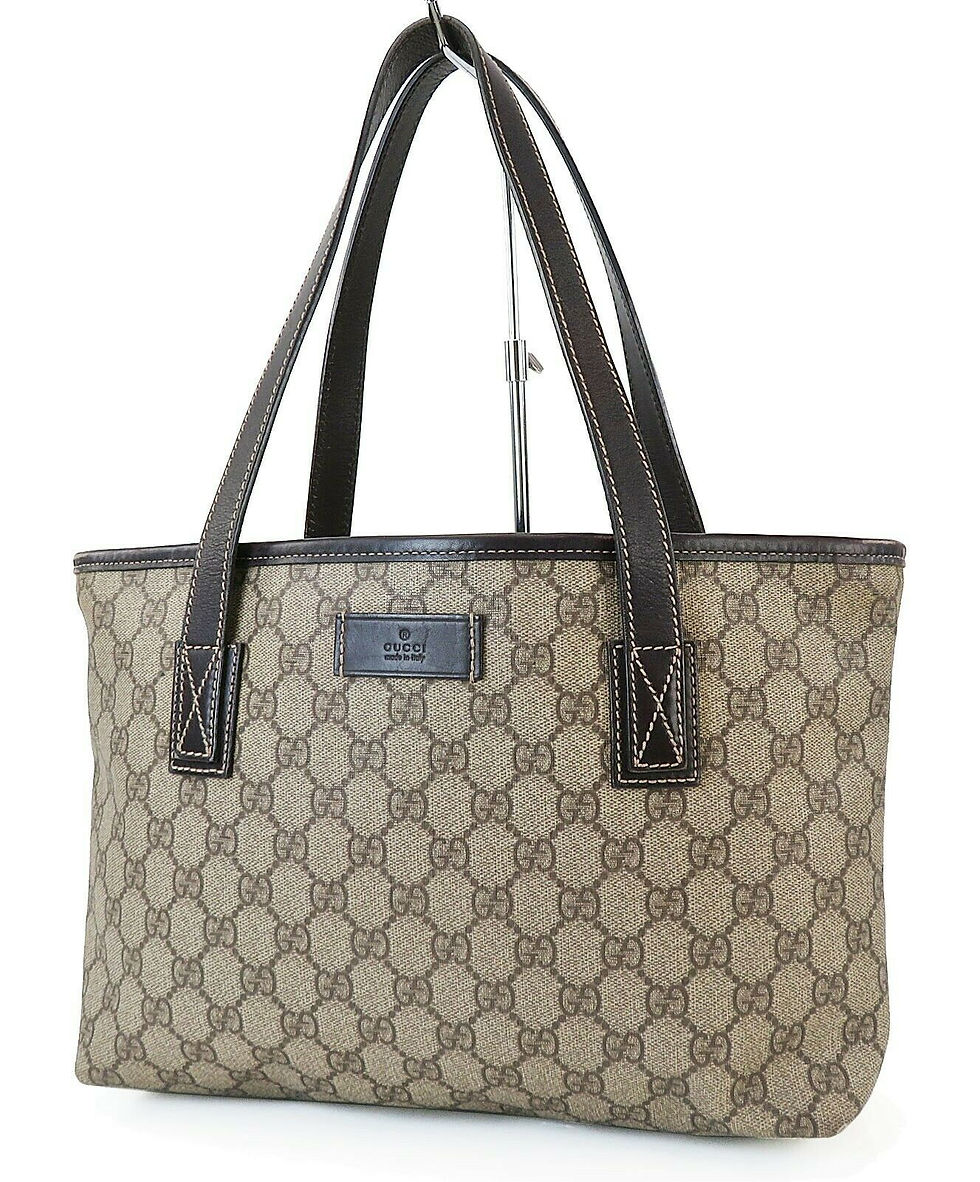 Thumbnail: (B) Authentic GUCCI Brown GG PVC Canvas and Leather Tote Bag Purse #40187