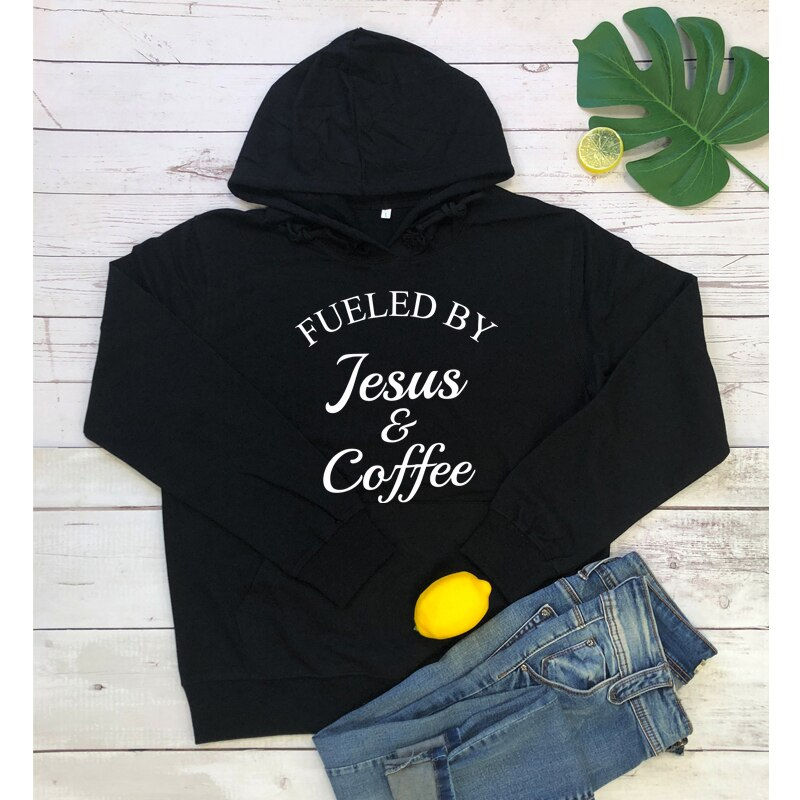 Thumbnail: Fueled by Jesus & Coffee Hoodies Christian Graphic Pullovers Casual Motivational
