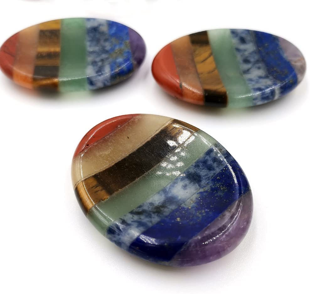 SHARKOOO Thumb Worry Stone for Anxiety,7 Chakra Crystals Healing Stones,Oval Ch