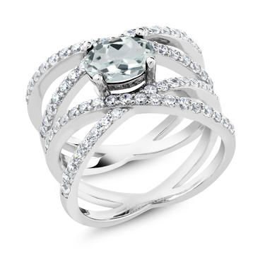 Thumbnail: Gem Stone King 2.03 Ct Oval Sky Blue Aquamarine 925 Sterling Silver Criss Cross