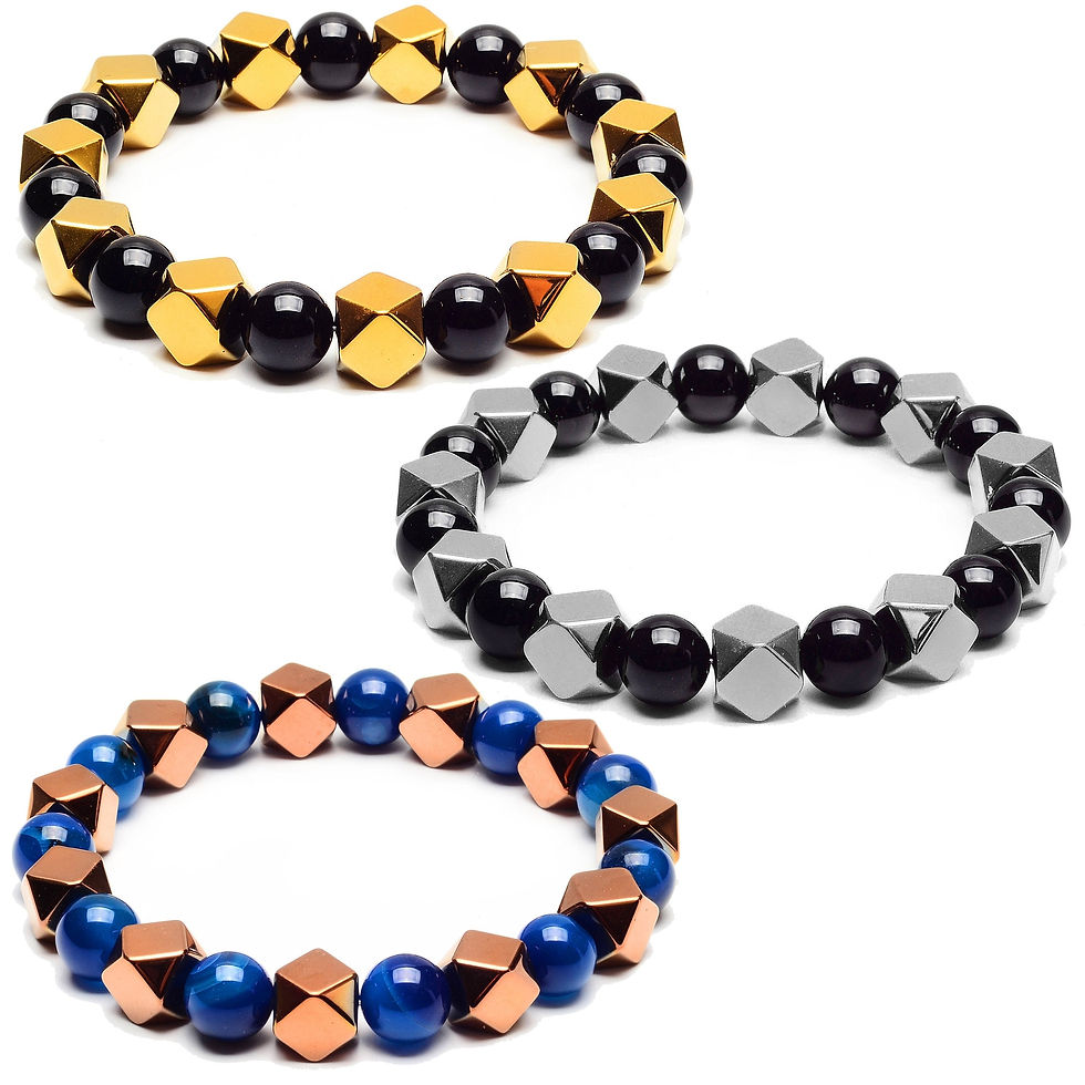 Thumbnail: Men's Hematite and Natural Stone Beaded Stretch Bracelet (10mm) - Silver
