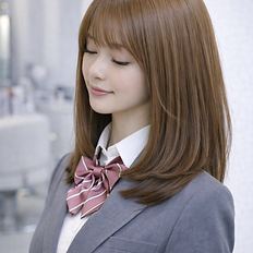 制服姿の女性のストレートヘア