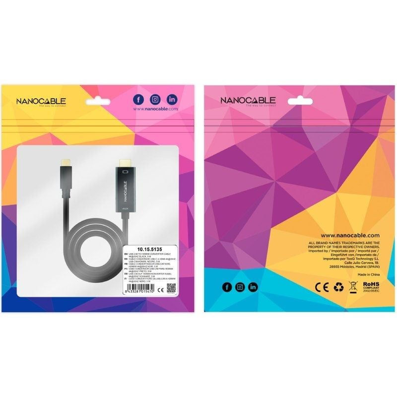 Miniatura: Cable Conversor Nanocable 10.15.5135/ USB Tipo-C Macho - HDMI Macho 5m Negro