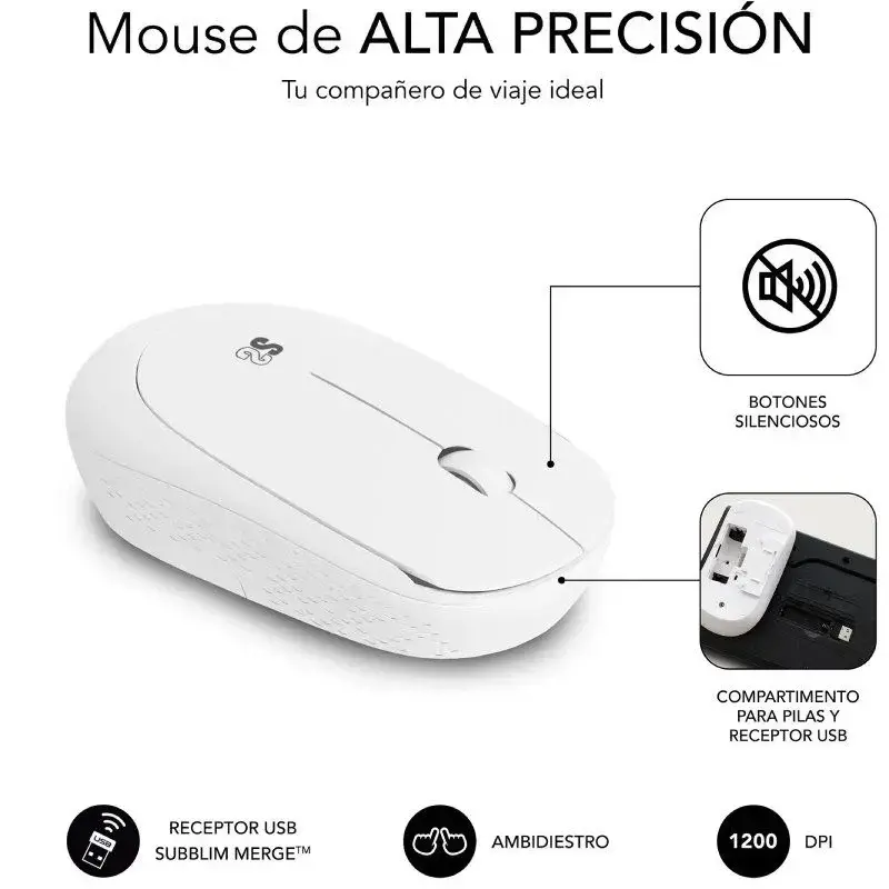 Miniatura: Teclado y Ratón Subblim Combo Business Slim Silencioso Inalámbrico Blanco