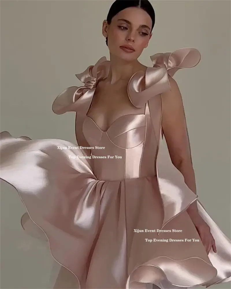 Thumbnail: Xijun Modern Pink Evening Dresses Bow Straps Off the Shoulder Prom Dresses