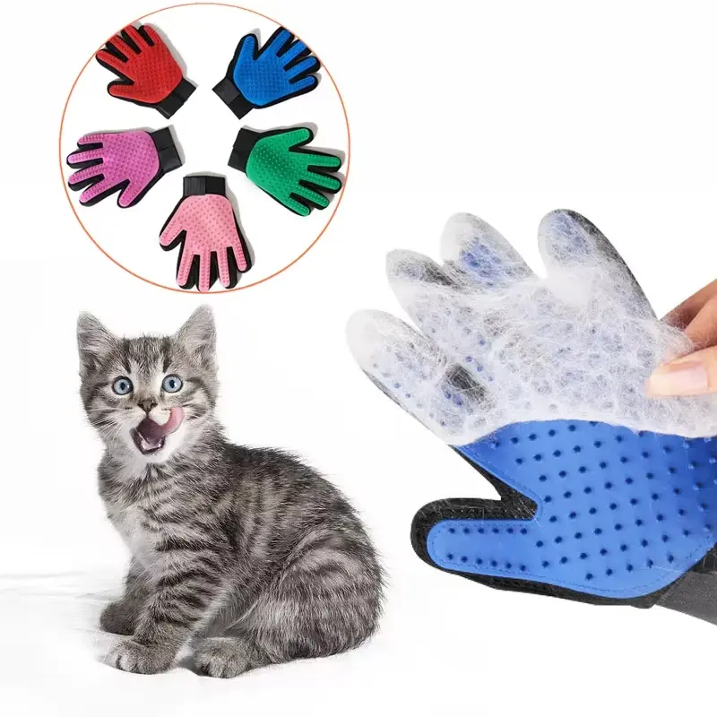 Guanto spazzola da toelettatura per gatti e cani, raccoglie il pelo accarezzando