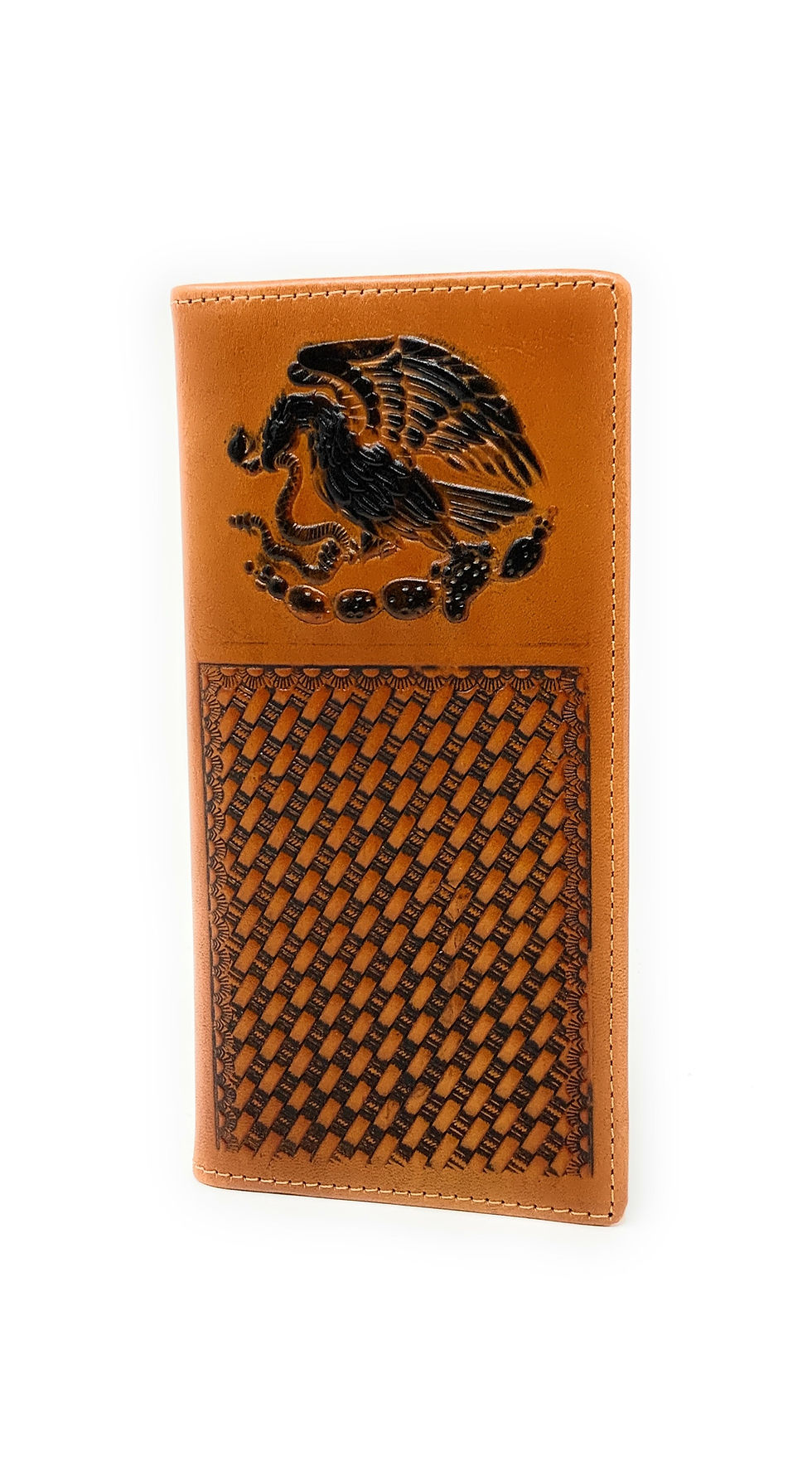 Thumbnail: Premium Genuine Western Mens Embossed Eagle Basketweave Long Wallet in 3 Colors