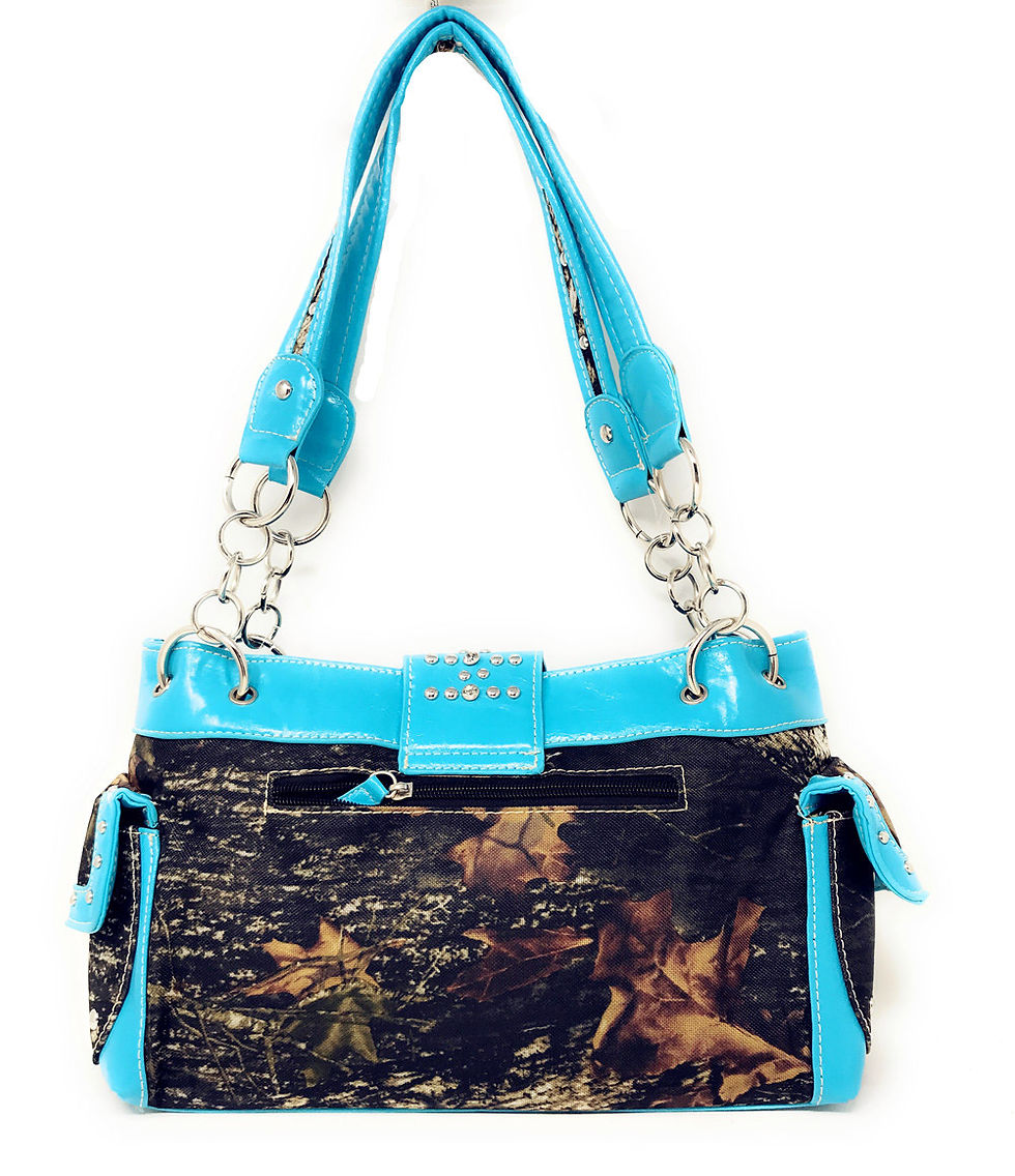 Thumbnail: Rhinestone Belt Buckle Concho Concealed Carry Camouflage Leather Handbag Purse