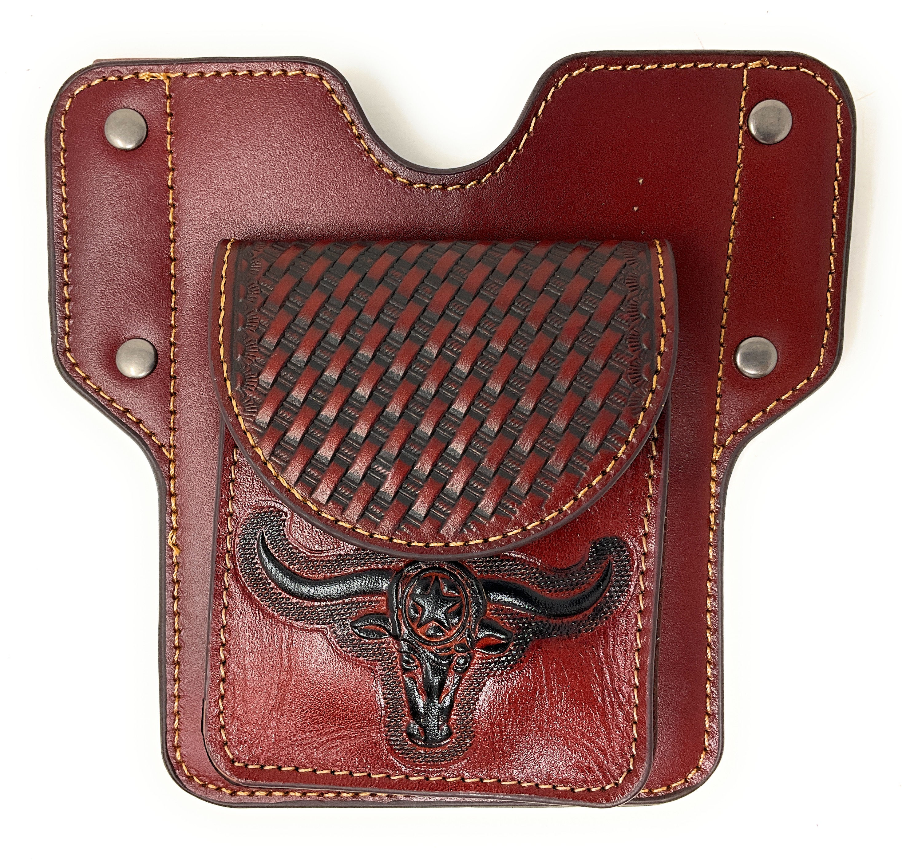Basketweave Leather Longhorn 2 Belt Loops Cellphone Holster Case in 3 Colors