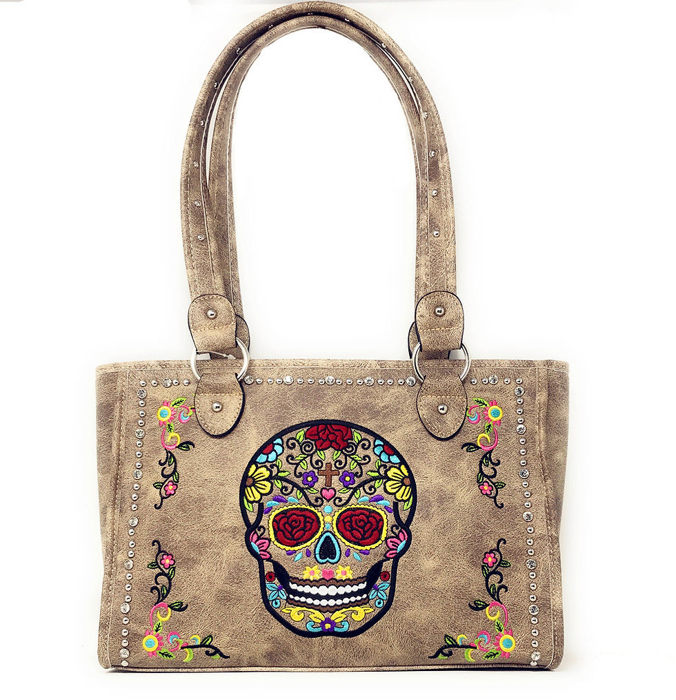 Thumbnail: Western Sugar Skull Rhinestone Flora Embroider Concealed Carry Purse/Multi Color