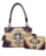 Western Rhinestone Cross Leather Cowgirl Womens Handbag With Matching Wallet