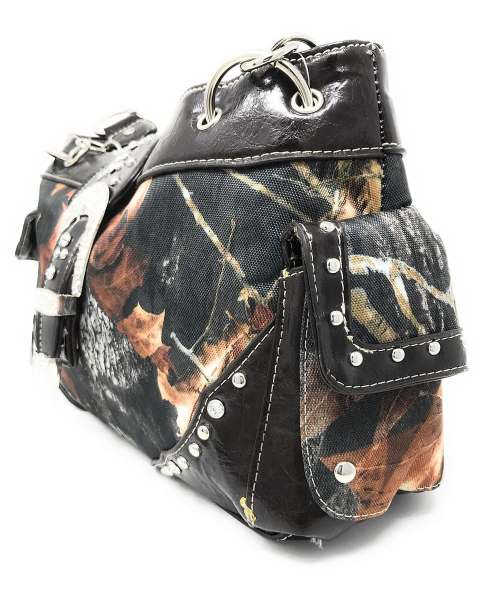 Thumbnail: Rhinestone Belt Buckle Concho Concealed Carry Camouflage Leather Handbag Purse