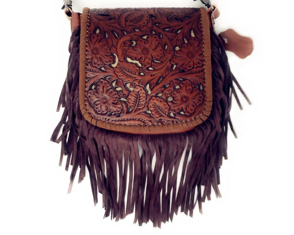 Thumbnail: Western Genuine Leather Cowgirl Crossbody Messenger Fringe Laser Cut Purse Bag