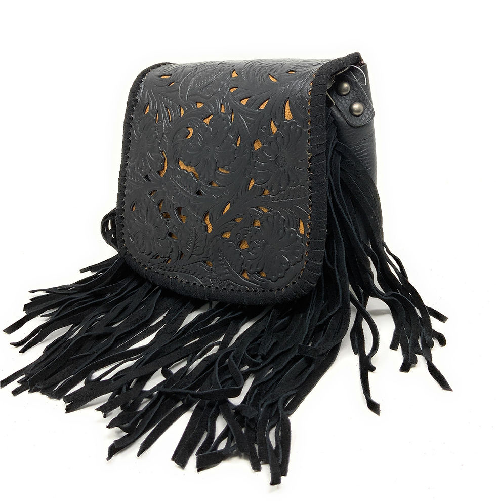 Thumbnail: Western Genuine Leather Cowgirl Crossbody Messenger Fringe Laser Cut Purse Bag