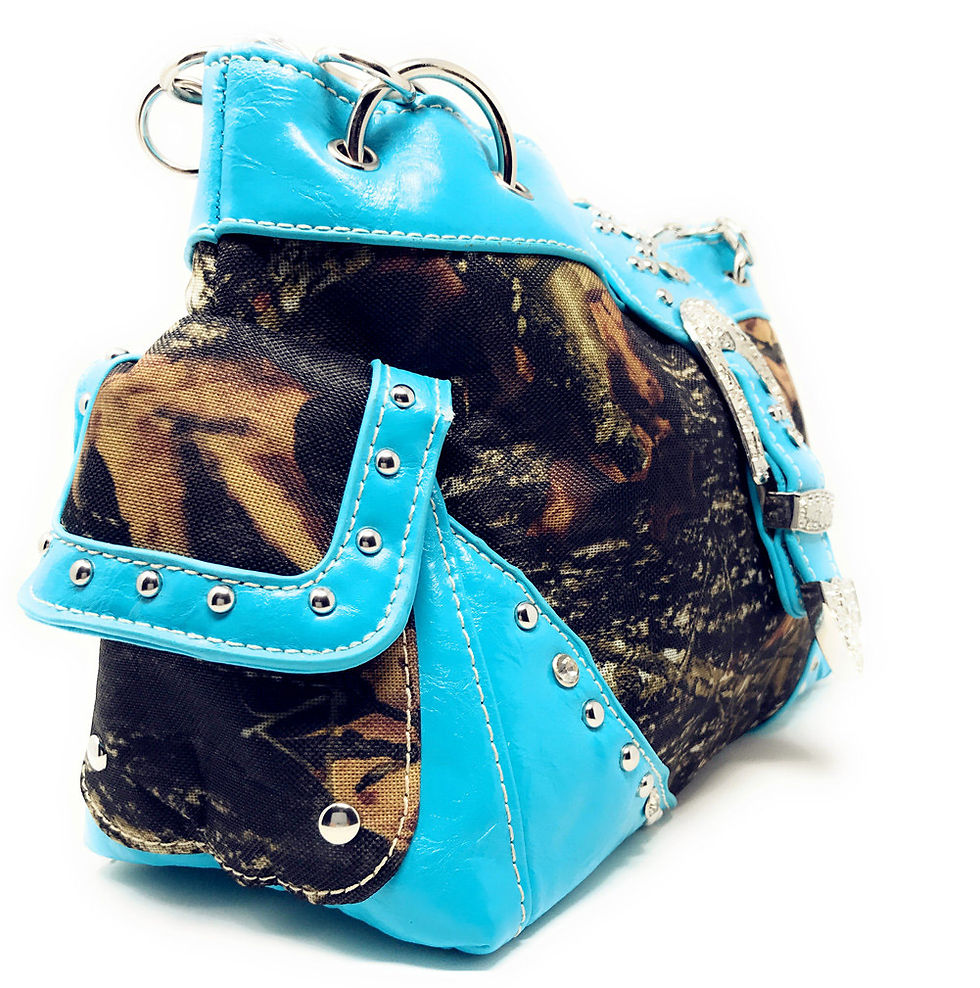 Thumbnail: Rhinestone Belt Buckle Concho Concealed Carry Camouflage Leather Handbag Purse
