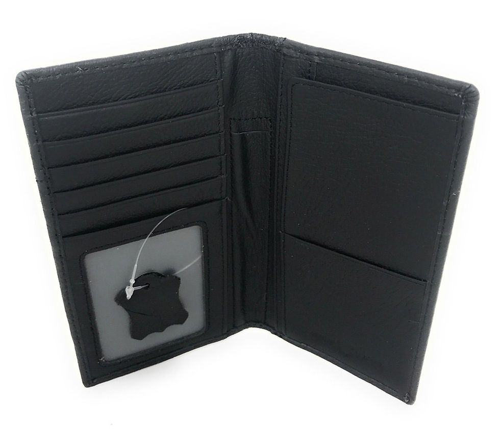 Thumbnail: Western Men Black Genuine Leather Ostrich CowFur Metal Emblem Tooled Long Wallet