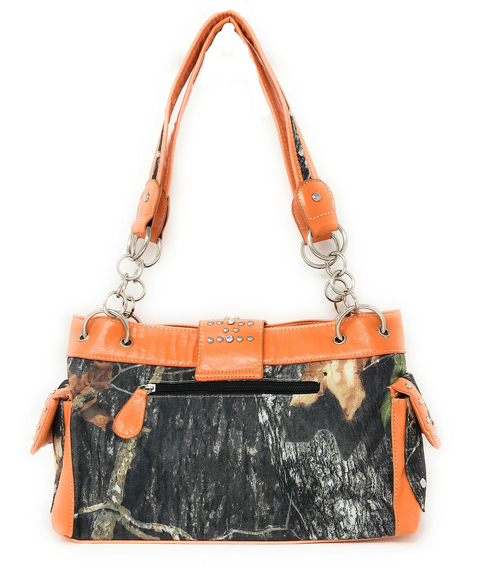 Thumbnail: Rhinestone Belt Buckle Concho Concealed Carry Camouflage Leather Handbag Purse
