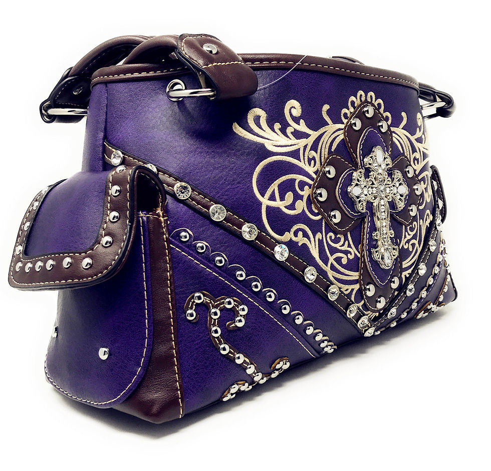 Thumbnail: Premium Rhinestone Cross Western Embroidered Concealed Carry Handbag Purse
