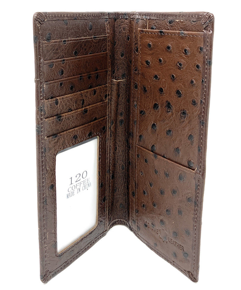 Thumbnail: Western Men's Cow Fur Genuine Leather Ostrich Longhorn Bifold Wallet in 2 Colors