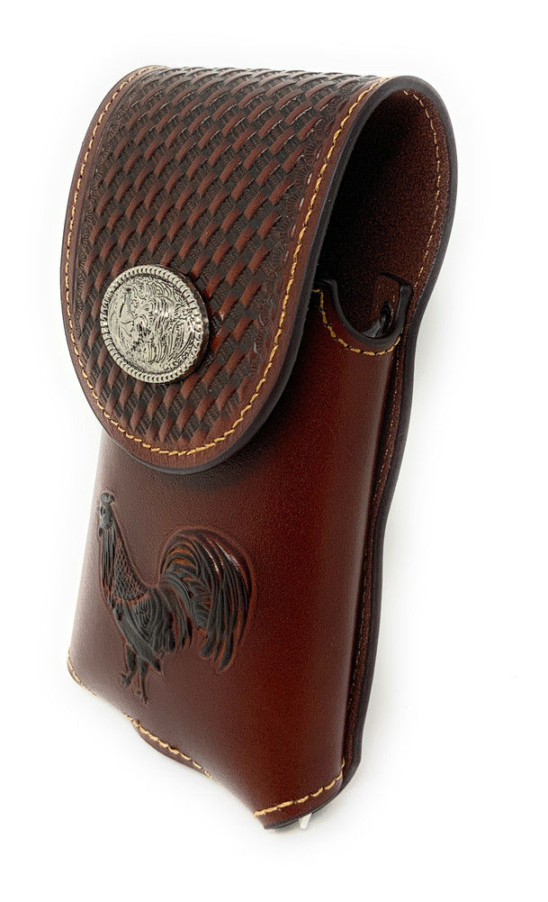 Thumbnail: Basketweave Leather Multi Emblem Concho Belt Loop Cellphone Holster Case