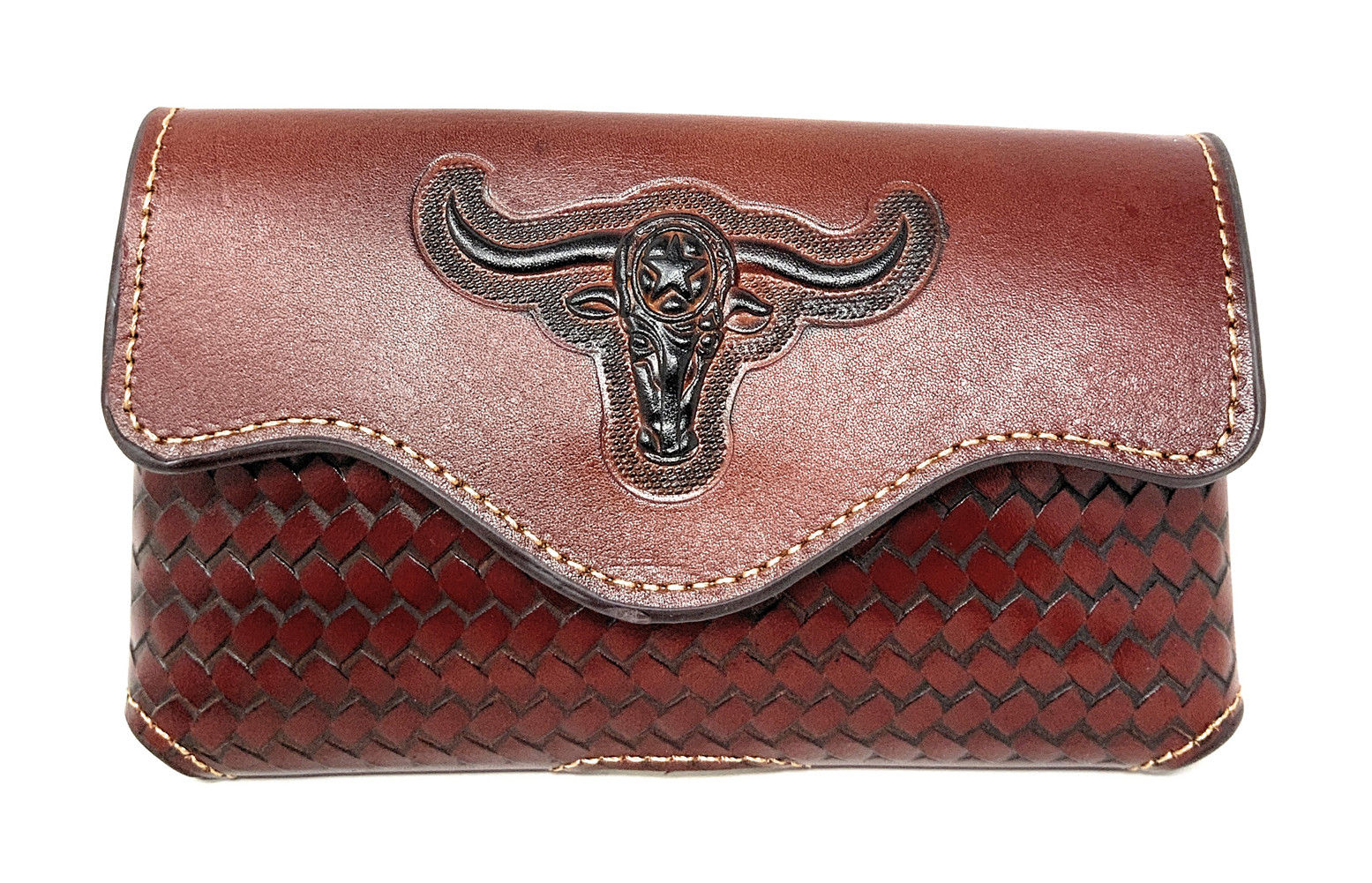 Western Cowboy Horizontal Basketweave Leather Multi Emblem Cellphone case