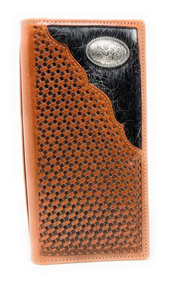 Thumbnail: Basketweave Genuine Leather Rooster Long Cowhide Stud Bifold Wallet