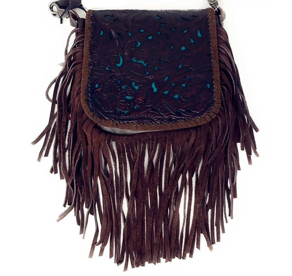 Thumbnail: Western Genuine Leather Cowgirl Crossbody Messenger Fringe Laser Cut Purse Bag