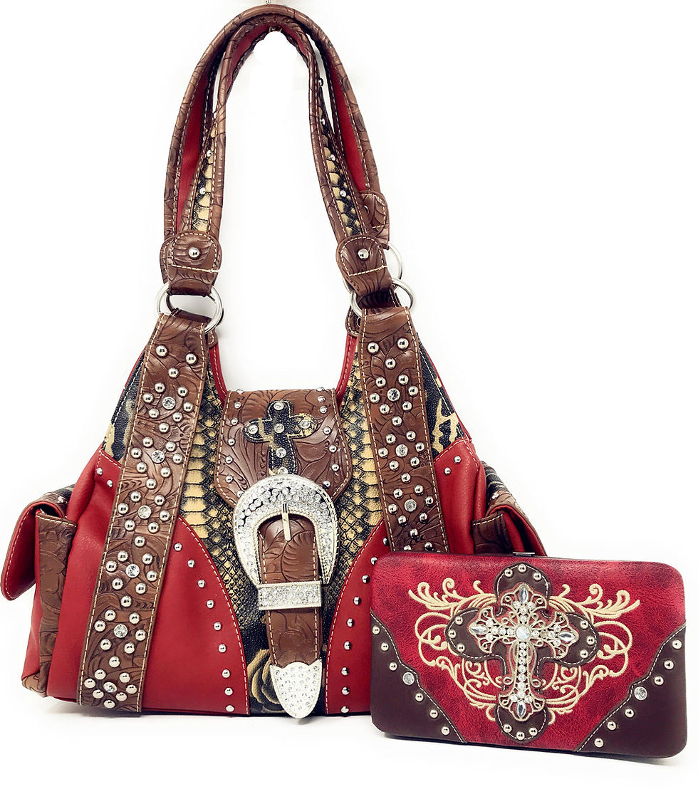 Thumbnail: Western Rhinestone Cross Buclke Handbag Purse with Magnetic Closure / Wallet