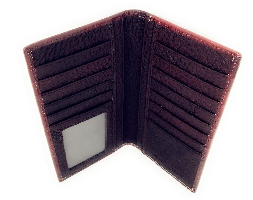 Thumbnail: Genuine Leather Basketweave Floral Tooled Diamond Shaped Mens Long Bifold Wallet