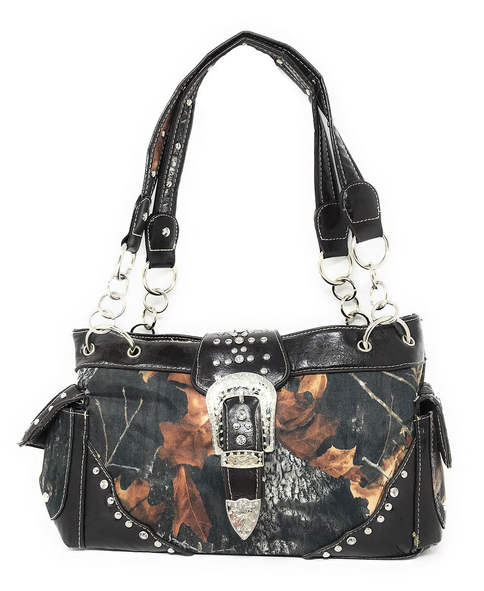 Thumbnail: Rhinestone Belt Buckle Concho Concealed Carry Camouflage Leather Handbag Purse
