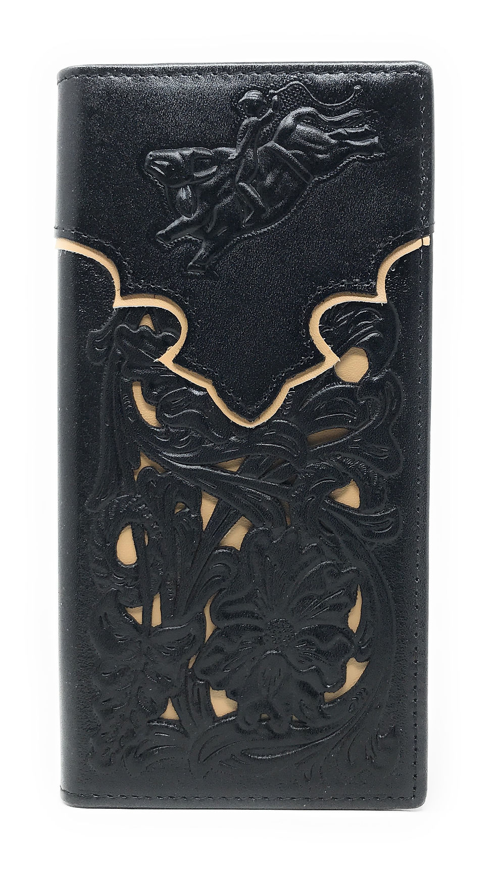 Western Genuine Leather Rodeo Tooled Laser Cut Men's Long Bifold Wallet
