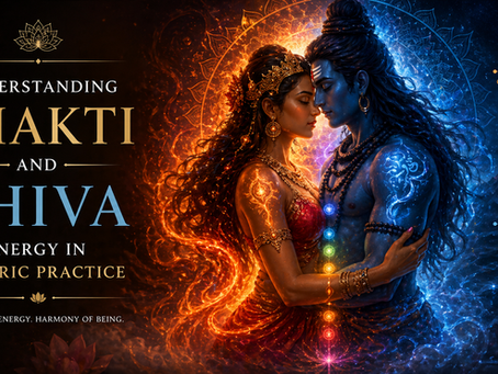 Illustration of Shakti and Shiva energy balance in tantric meditation, representing divine feminine and masculine union with spiritual harmony and inner awakening