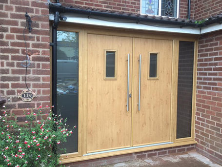 wooden doors at front of house