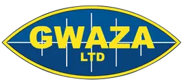 Logo for GWAZA LTD, blue oval shape with yellow text.