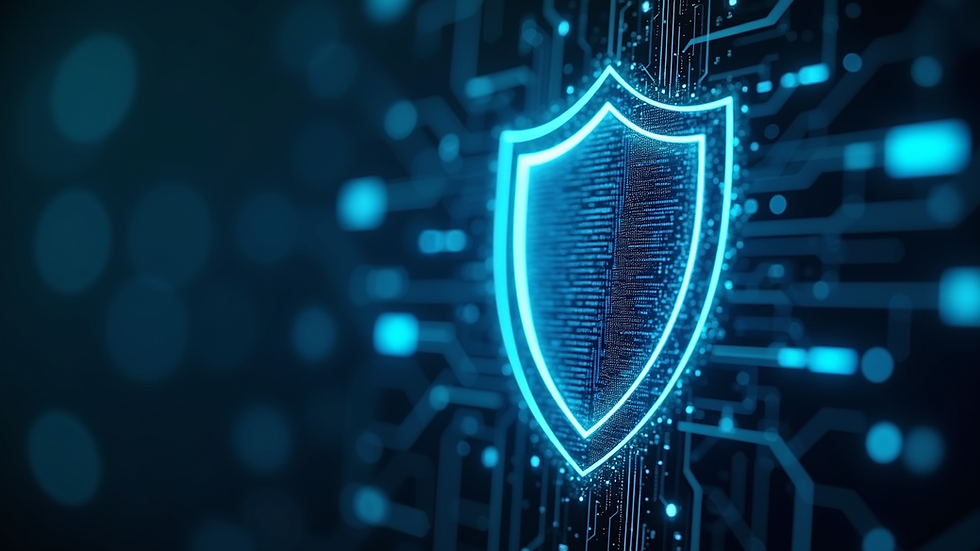 Close-up view of a cybersecurity shield symbolizing protection against cyber threats