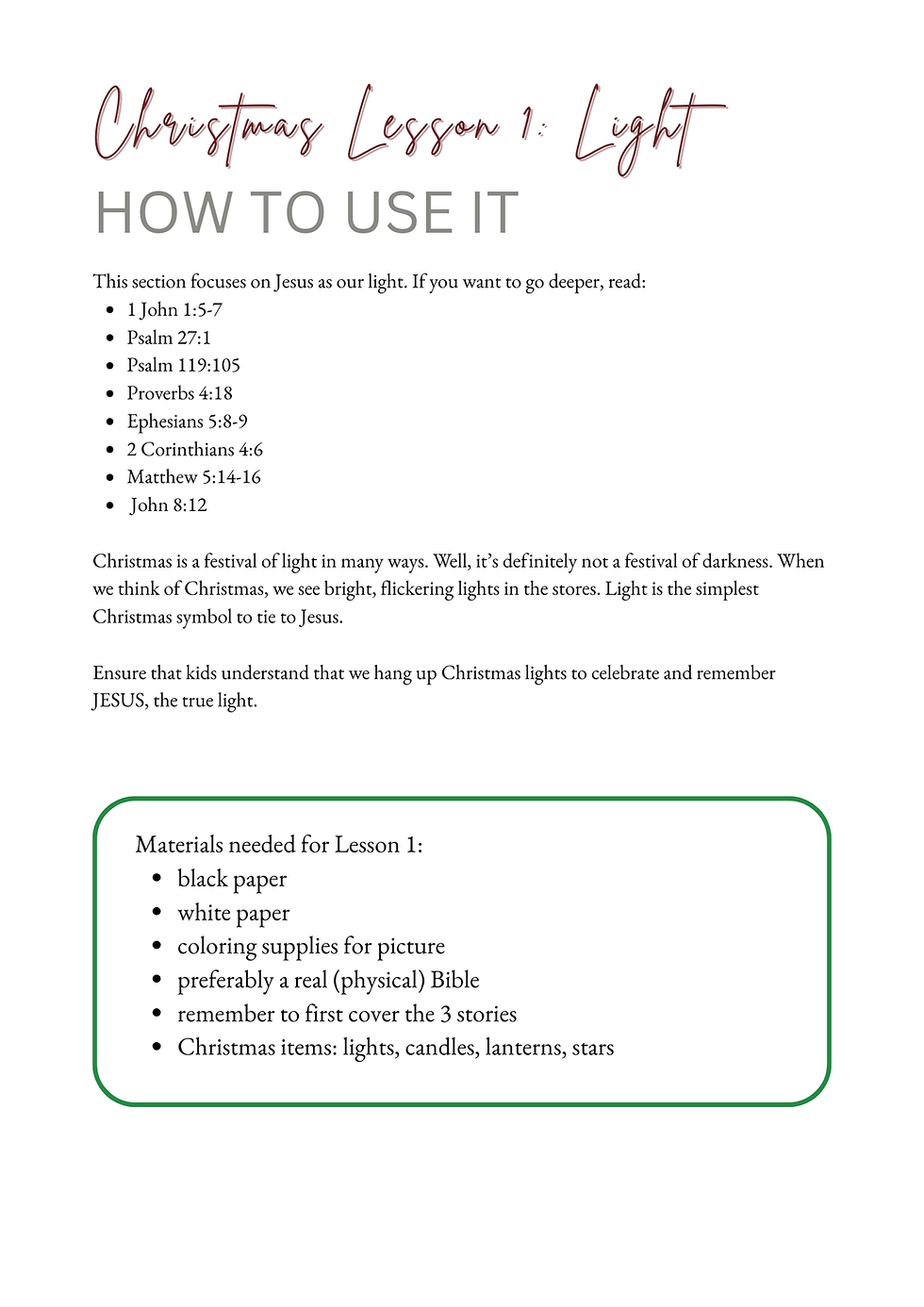 Thumbnail: How to use lesson 1 of Christmas Curriculum - facilitator and parent guide
