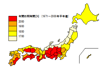 Sunshine hours in Japan