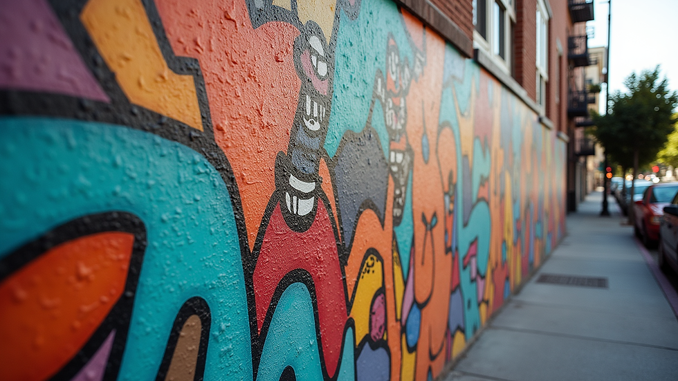 Close-up view of a colorful mural on a San Francisco building wall