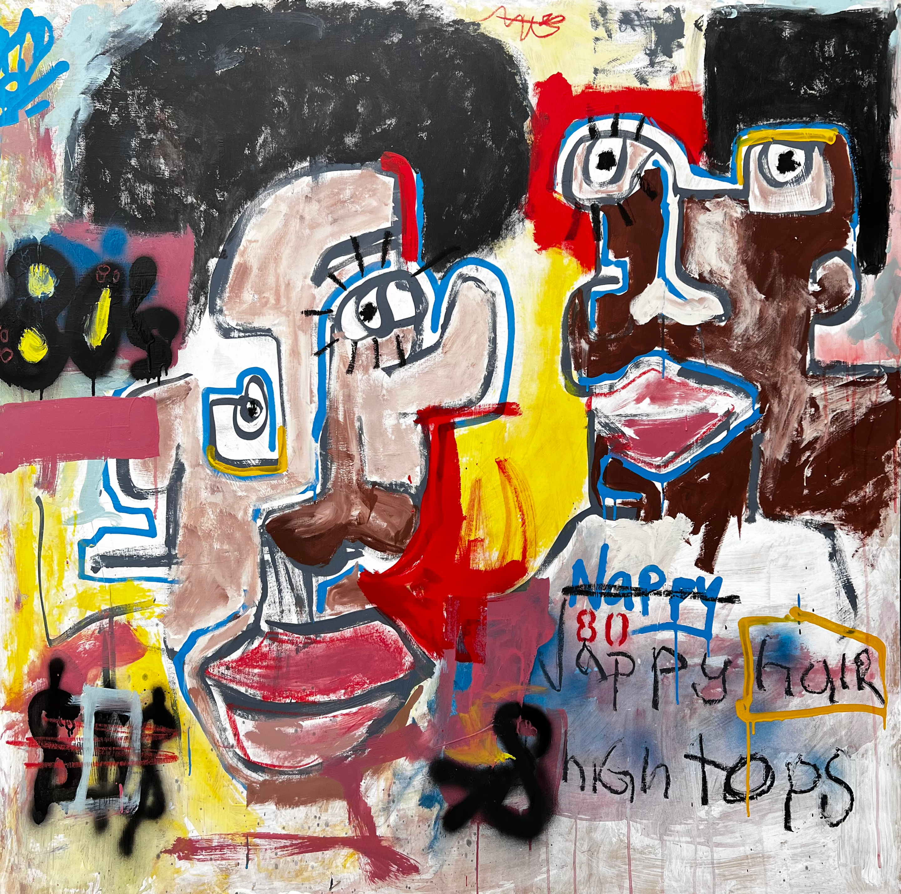 Nappy Hair and High Tops, Mixed Media, 48x48 on Wood