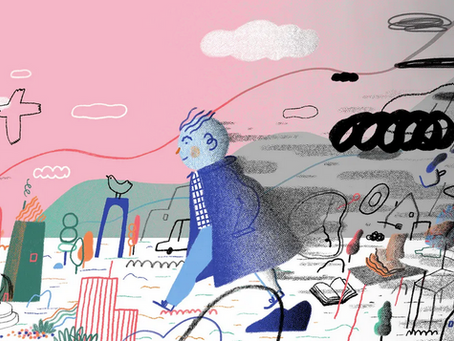 Illustration by Gizam Vural of a person speeding through life surrounded by stressful situations.