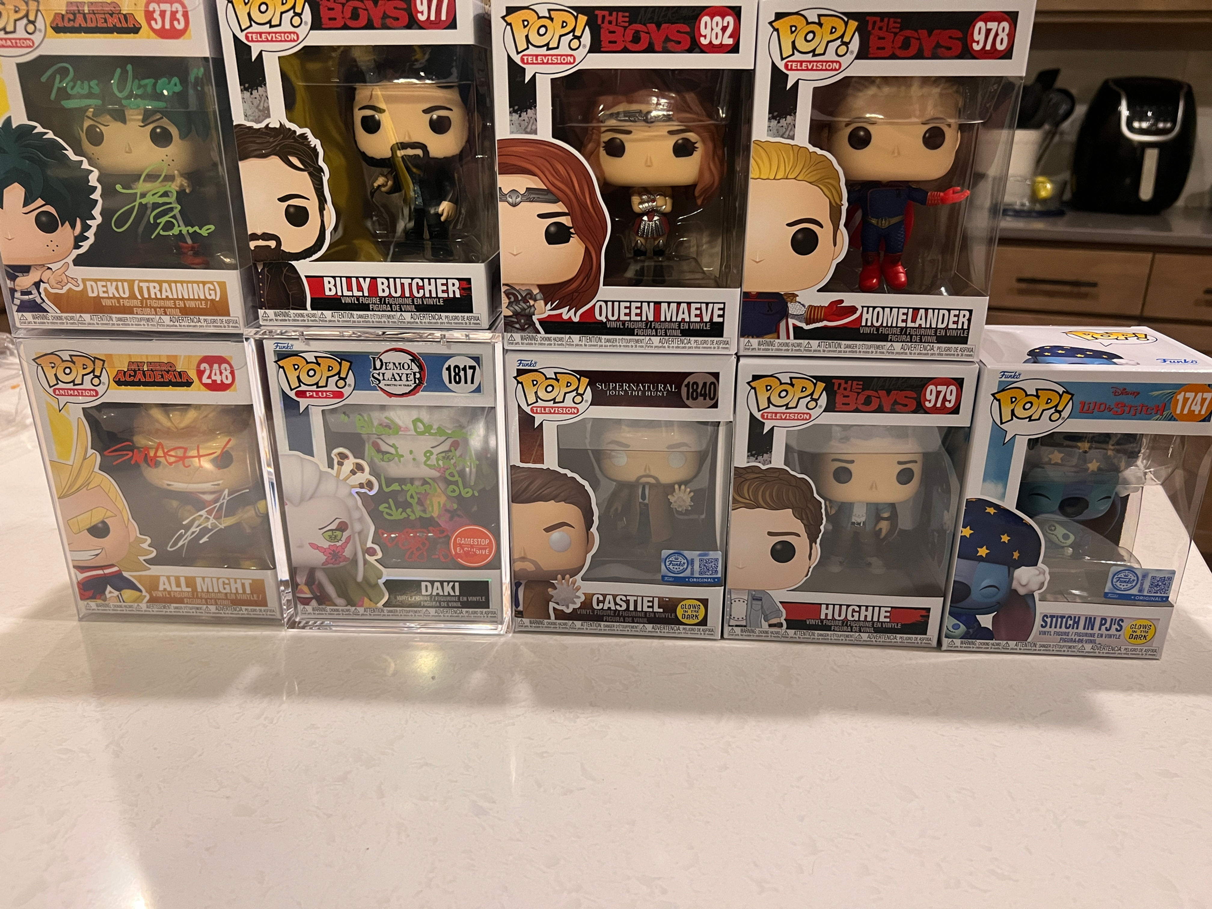 Daki Auto, MHA 2 Autos, 4 The Boys, Castiel and Stitch in Pjs Funko Bundle