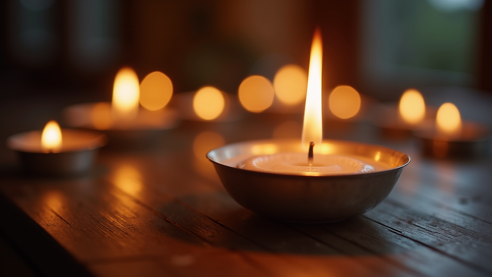 Close-up view of a lit candle on a wooden table