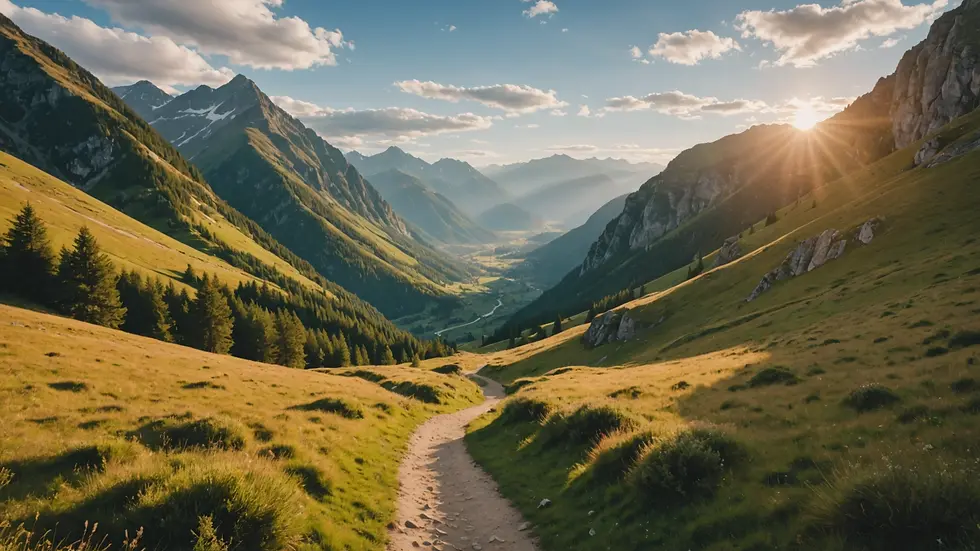 Eye-level view of a hiking trail leading into the mountains