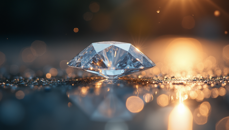 Close-up view of a sparkling diamond reflecting light